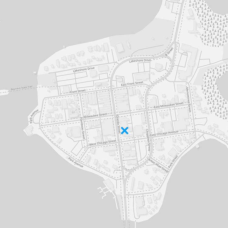 Map of The Sapphire Lounge at 414 Oneida St. Minocqua, WI 54548